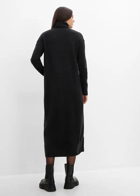 Strickkleid mit Rollkragen in schwarz von hinten (Totalaufnahme) - bonprix