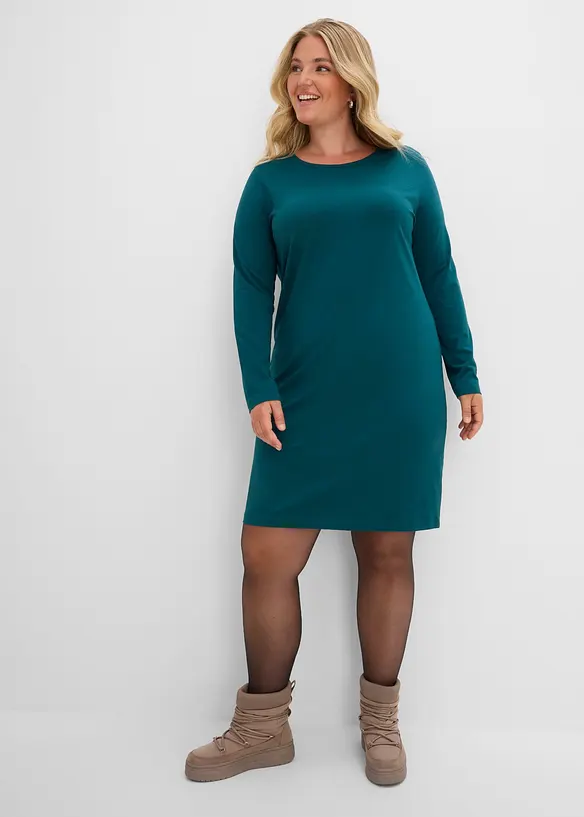 Jerseykleid aus Baumwolle mit Stretch (2er Pack) in blau von vorne (Totalaufnahme) - bonprix Jerseykleid aus Baumwolle mit Stretch (2er Pack) in blau von vorne (Totalaufnahme) - bonprix