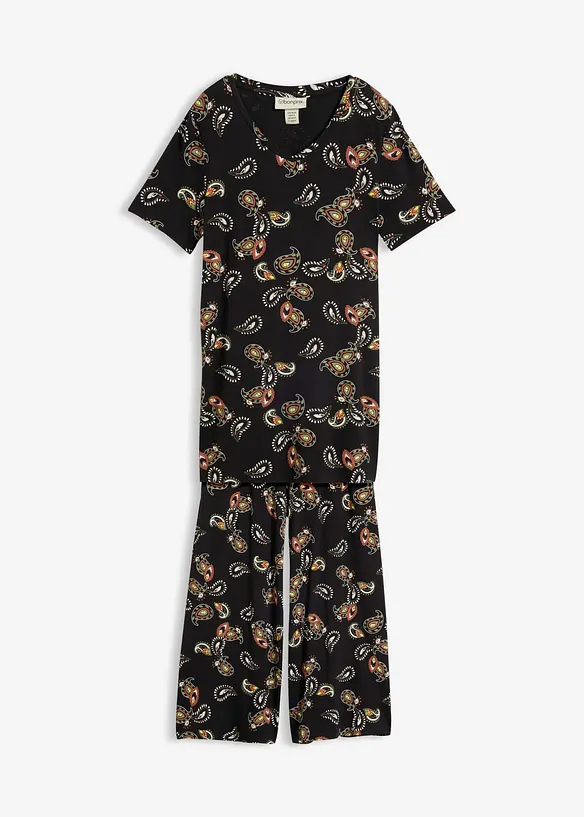Shirt und Culotte aus fließendem Viskose-Mix, (2-tlg. Set) in schwarz von vorne - bonprix