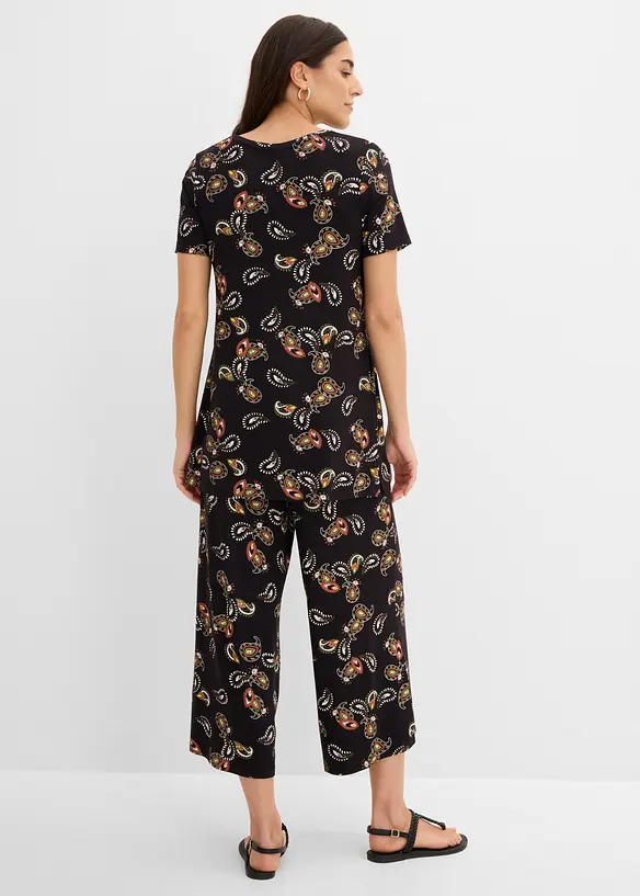 Shirt und Culotte aus fließendem Viskose-Mix, (2-tlg. Set) in schwarz von hinten (Totalaufnahme) - bonprix