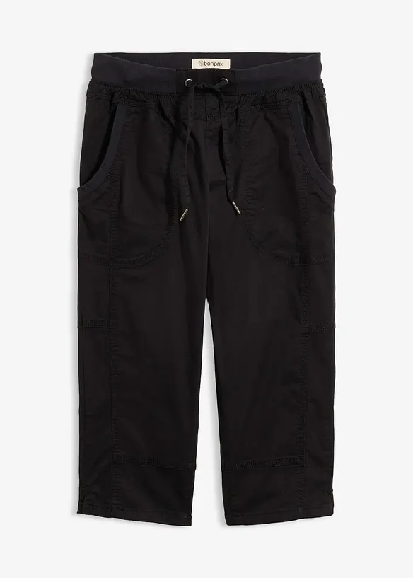 Caprihose mit Bindeband aus Baumwoll-Mix in schwarz von vorne - bonprix