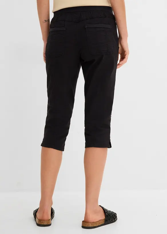 Caprihose mit Bindeband aus Baumwoll-Mix in schwarz von hinten - bonprix