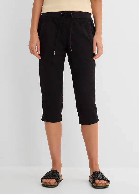Caprihose mit Bindeband aus Baumwoll-Mix in schwarz von vorne - bonprix