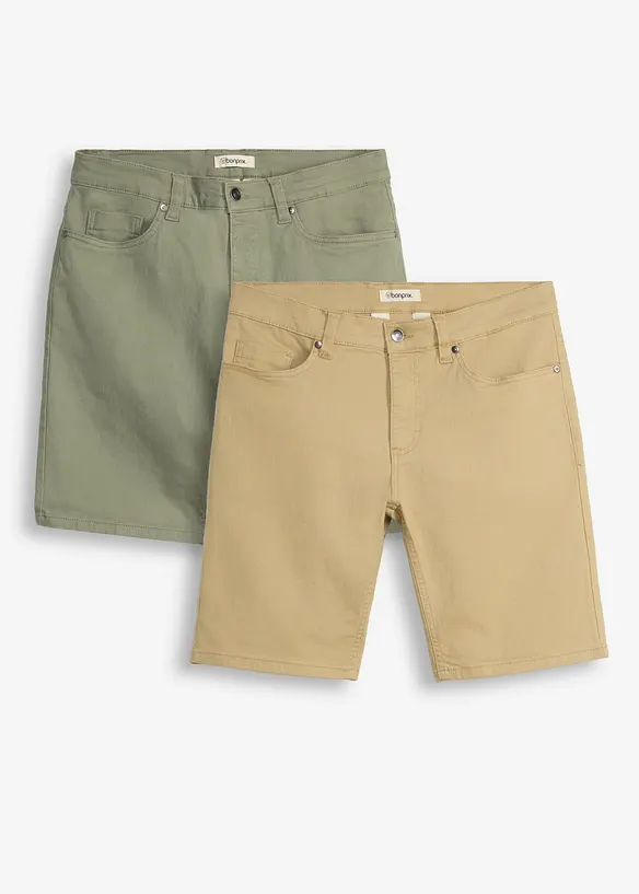 Stretch-Bermuda in Regular-Fit (2er Pack) in beige von vorne - bonprix