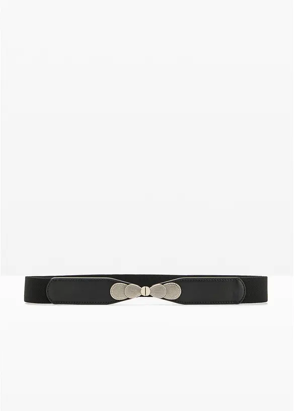 schmaler Stretchgürtel mit Metallverschluss in schwarz von vorne - bonprix