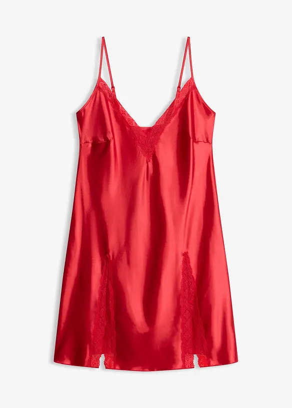 Satin Negligé in rot von vorne - bonprix