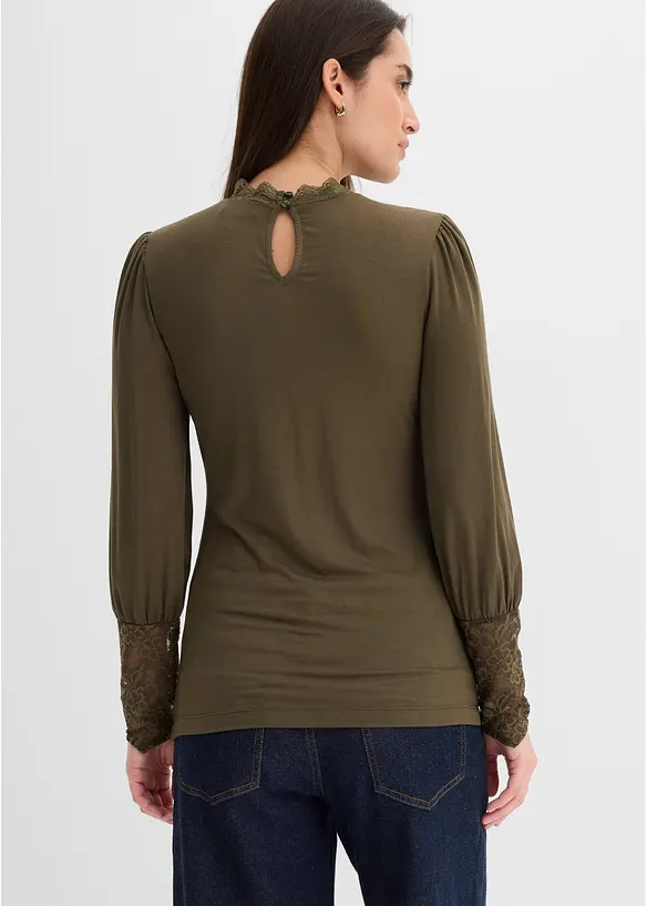 Langarmshirt aus Viskose-Mix in grün von hinten (im Anschnitt) - bonprix