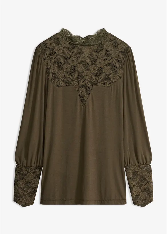 Langarmshirt aus Viskose-Mix in grün von vorne - bonprix