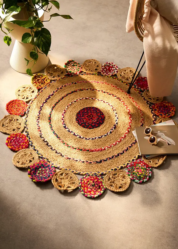 Runder Teppich mit bunten Kreisen in beige (Ambiente) - bonprix