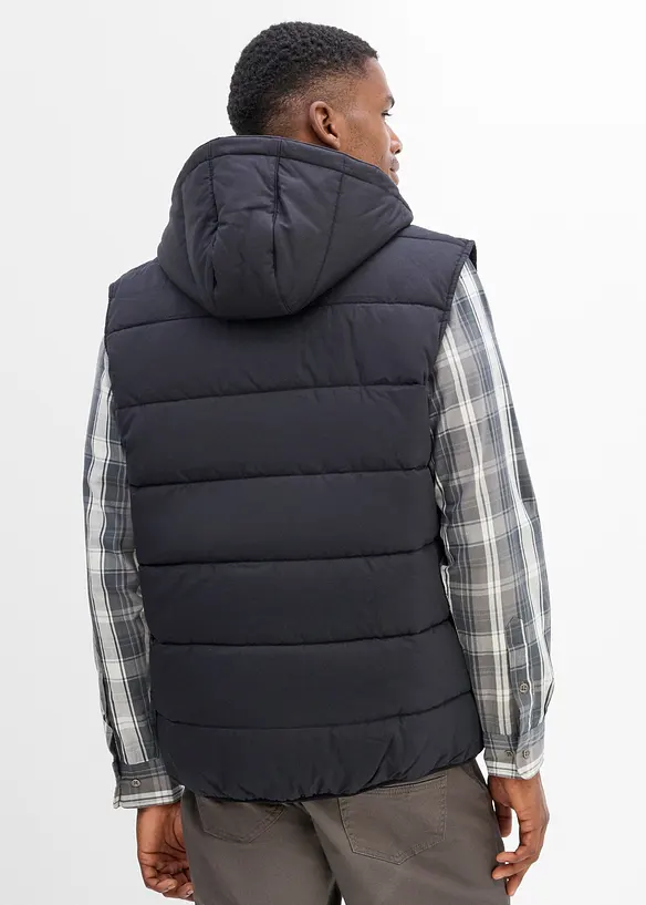 Steppweste mit Lederimitat-Details in schwarz von hinten (im Anschnitt) - bonprix
