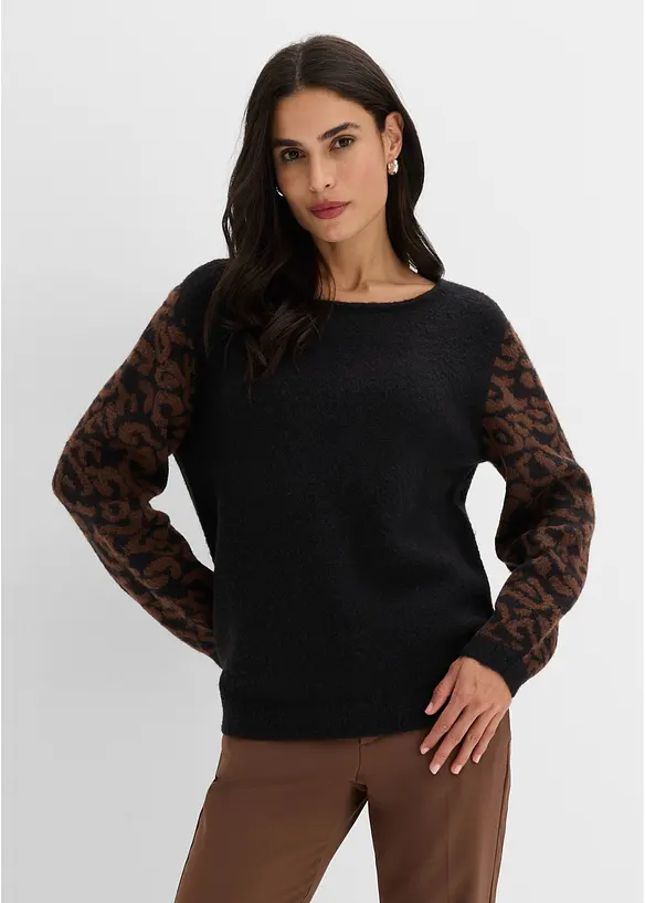 Pullover aus Strukturstrick in schwarz von vorne (im Anschnitt) - bonprix