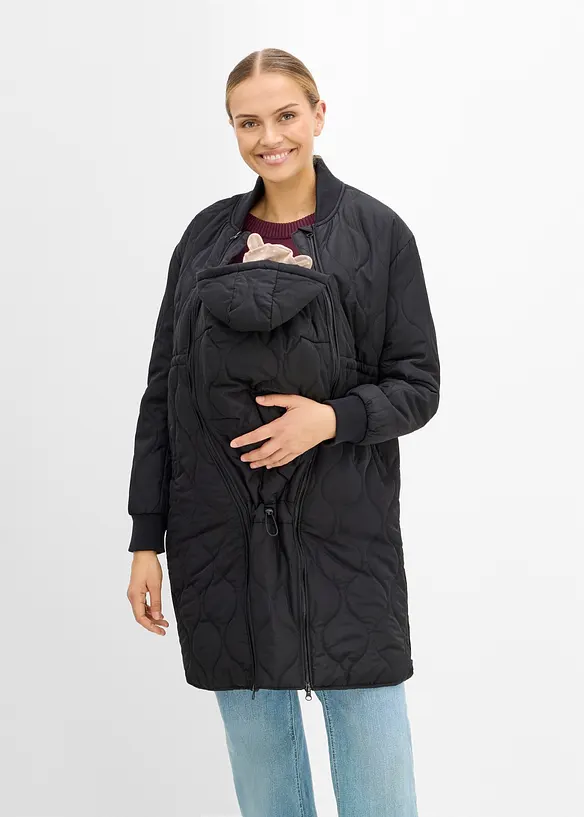 3-in-1 leicht wattierter Umstands- und Tragemantel in schwarz von vorne (Totalaufnahme) - bonprix