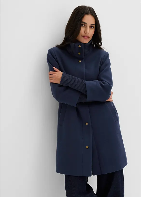 Kurzmantel in Wolloptik in blau von vorne (Totalaufnahme) - bonprix