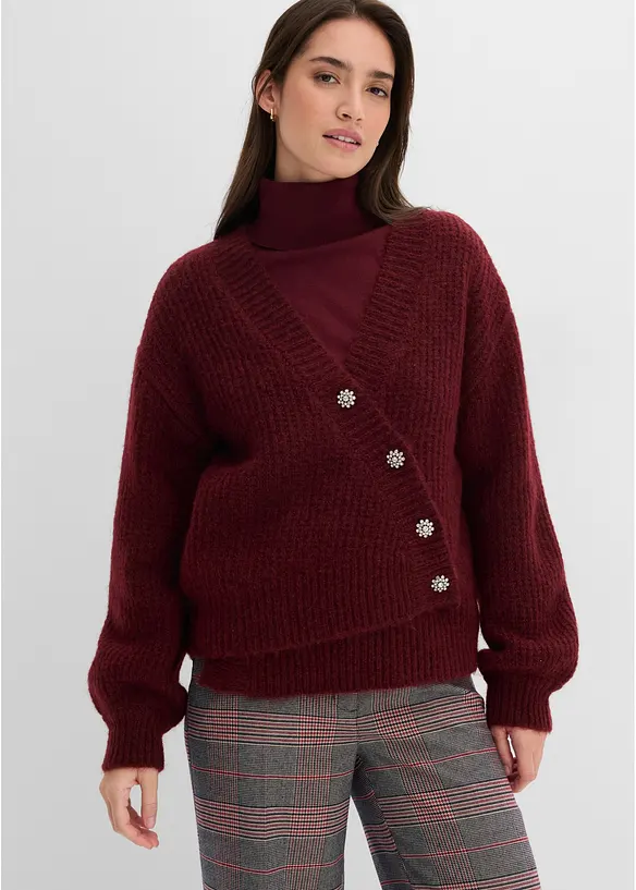 Grobstrickjacke aus weichem Wollmix in rot von vorne (im Anschnitt) - bonprix