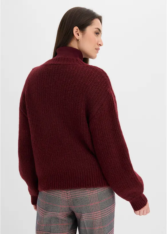 Grobstrickjacke aus weichem Wollmix in rot von hinten (im Anschnitt) - bonprix