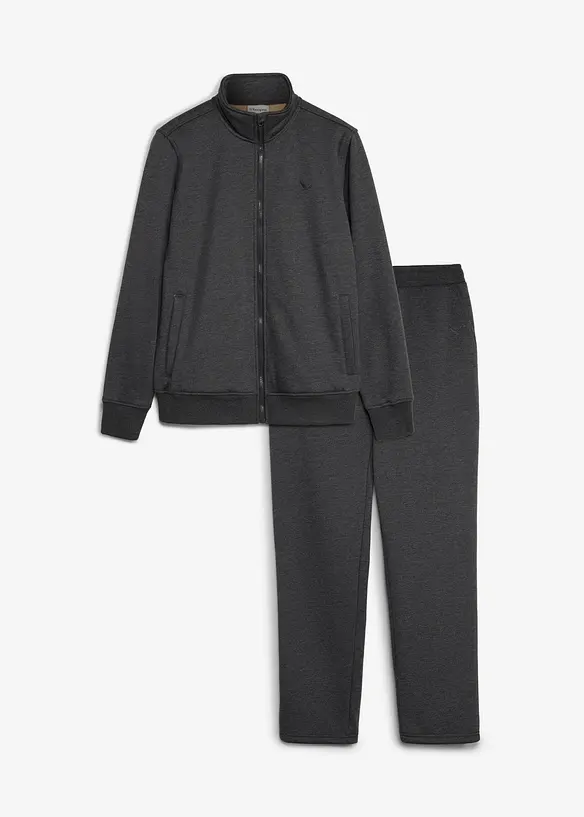 Thermo-Jogginganzug mit flauschigem Teddyfleece in grau von vorne - bonprix