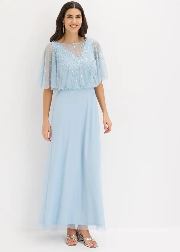 Maxikleid aus feinem Tüll mit Paillettenstickerei in blau von vorne (Totalaufnahme) - bonprix Maxikleid aus feinem Tüll mit Paillettenstickerei in blau von vorne (Totalaufnahme) - bonprix