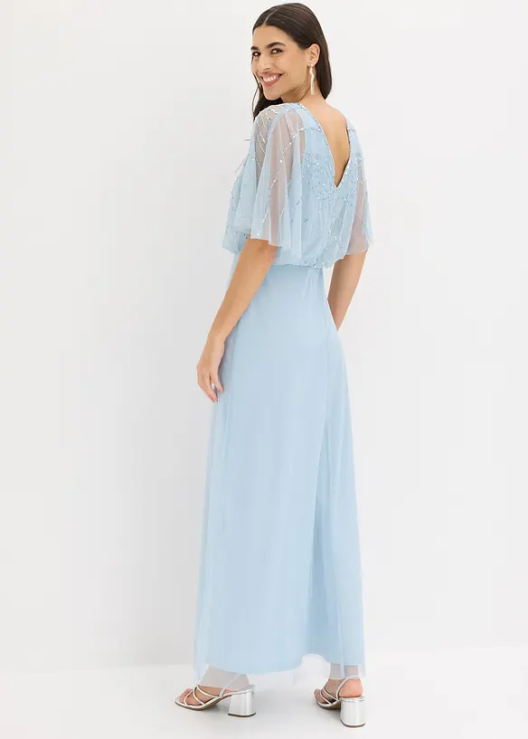 Maxikleid aus feinem Tüll mit Paillettenstickerei in blau von hinten (Totalaufnahme) - bonprix Maxikleid aus feinem Tüll mit Paillettenstickerei in blau von hinten (Totalaufnahme) - bonprix
