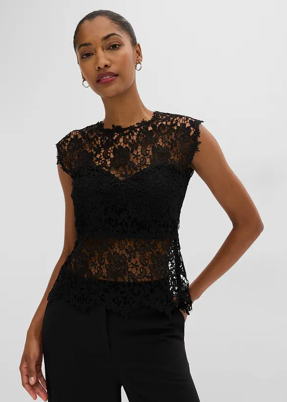 Top aus Spitze in schwarz von vorne (im Anschnitt) - bonprix Top aus Spitze in schwarz von vorne (im Anschnitt) - bonprix