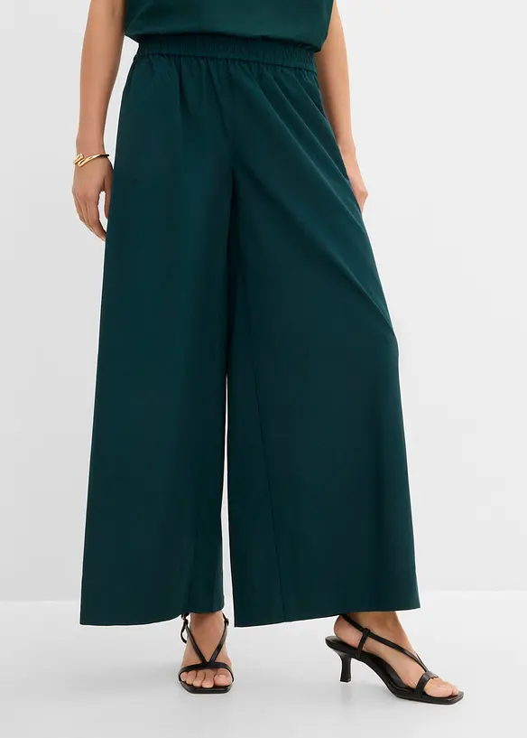 Weite Culotte aus reiner Baumwolle in grün von vorne - bonprix