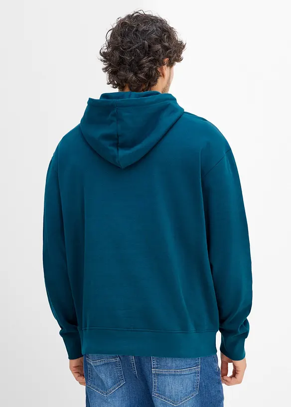 Hoodie in Loose Fit in petrol von hinten (im Anschnitt) - bonprix