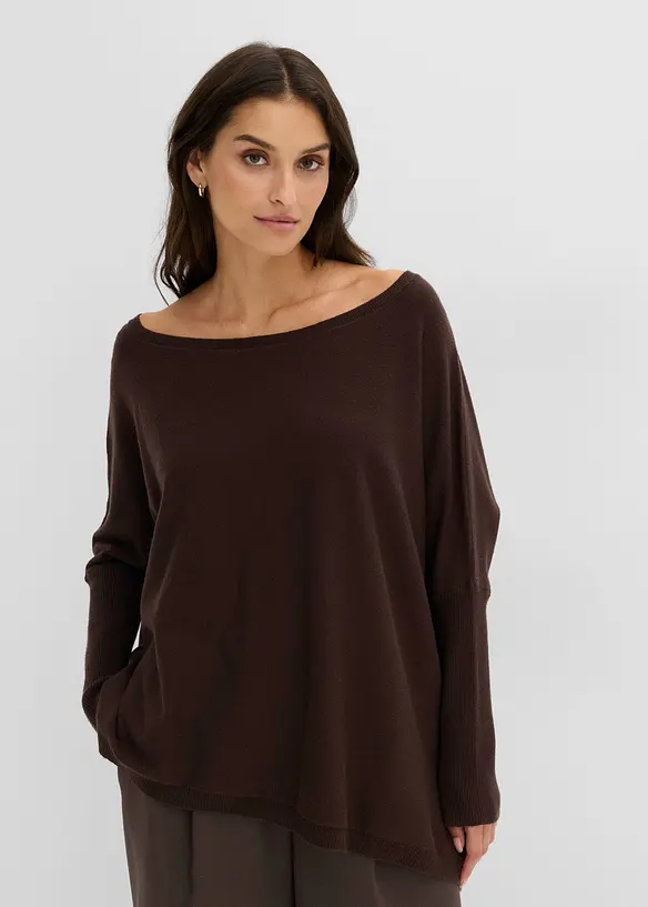 Feinstrickpullover aus feinem Viskose-Mix in braun von vorne (im Anschnitt) - bonprix