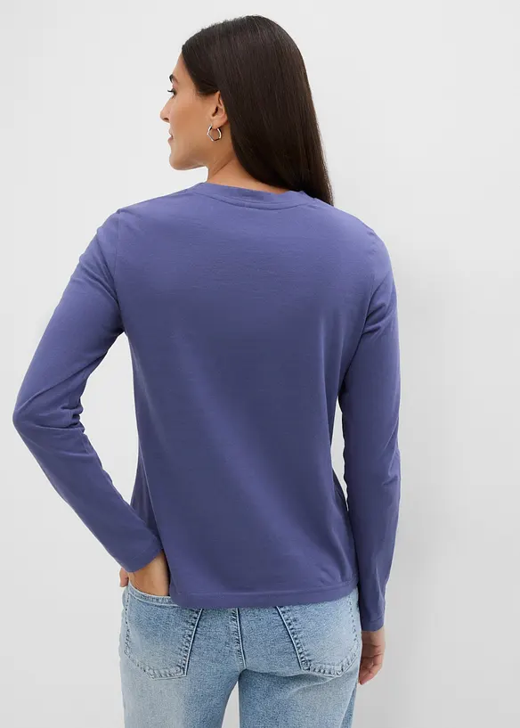 Langarmshirt aus reiner Bio-Baumwolle in blau von hinten (im Anschnitt) - bonprix