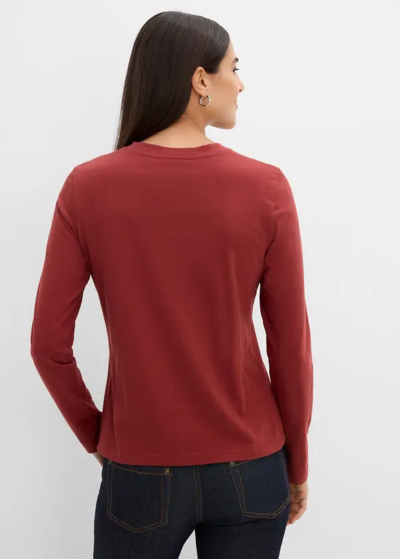 Langarmshirt aus reiner Bio-Baumwolle in braun von hinten (im Anschnitt) - bonprix
