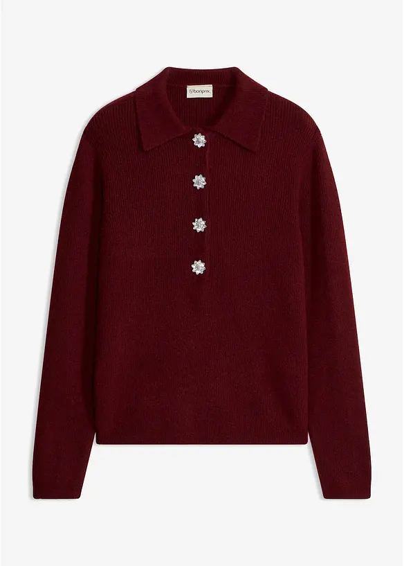 Polo-Pullover mit Wollanteil in rot von vorne - bonprix Polo-Pullover mit Wollanteil in rot von vorne - bonprix