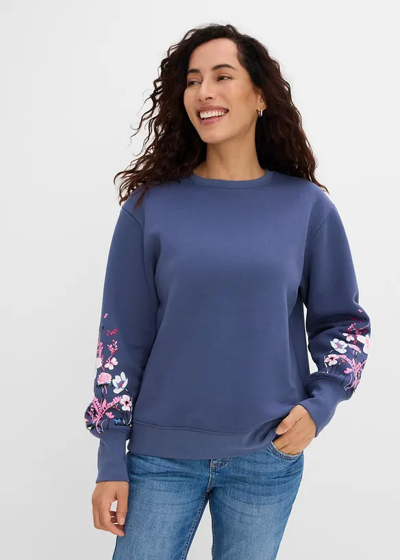 Sweatshirt aus Baumwoll-Mix in blau von vorne (im Anschnitt) - bonprix