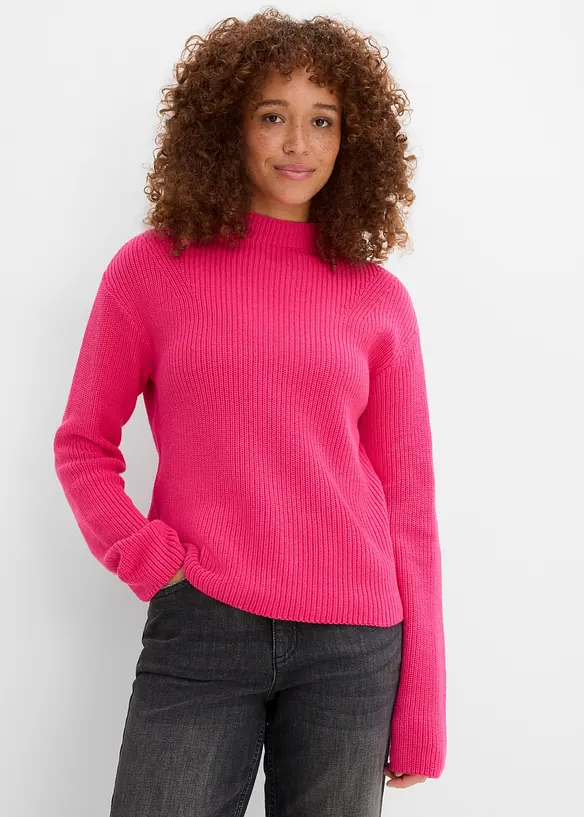 Rippstrickpullover aus reiner Bio-Baumwolle in pink von vorne (im Anschnitt) - bonprix Rippstrickpullover aus reiner Bio-Baumwolle in pink von vorne (im Anschnitt) - bonprix