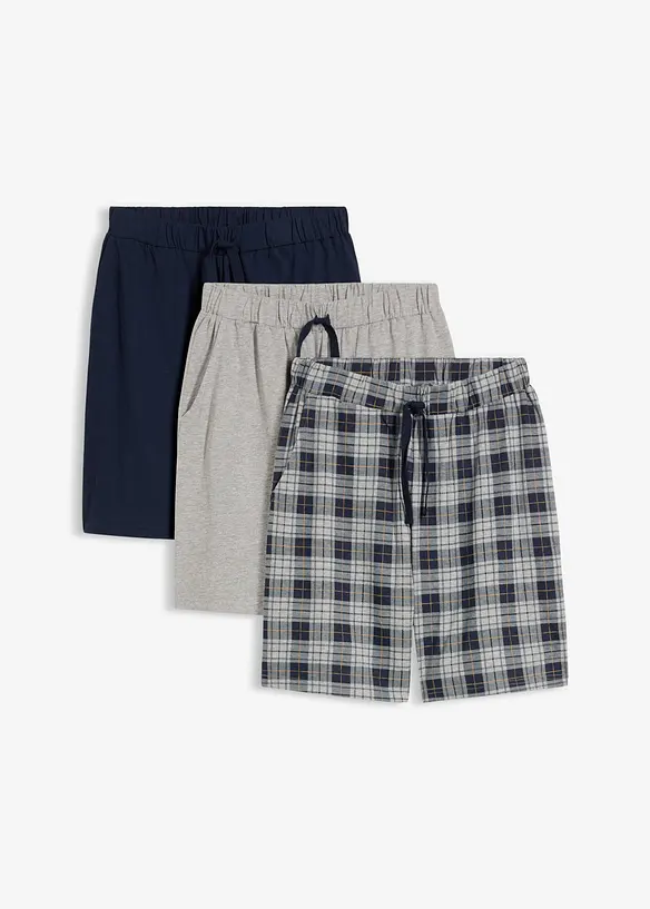 Kurze Pyjamahose (3er Pack) in blau - bonprix