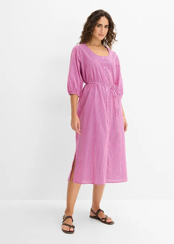 Midikleid aus reiner Baumwolle in rosa von vorne (Totalaufnahme) - bonprix Midikleid aus reiner Baumwolle in rosa von vorne (Totalaufnahme) - bonprix