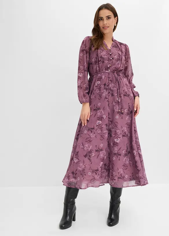 Midi-Chiffonkleid in lila von vorne (Totalaufnahme) - bonprix