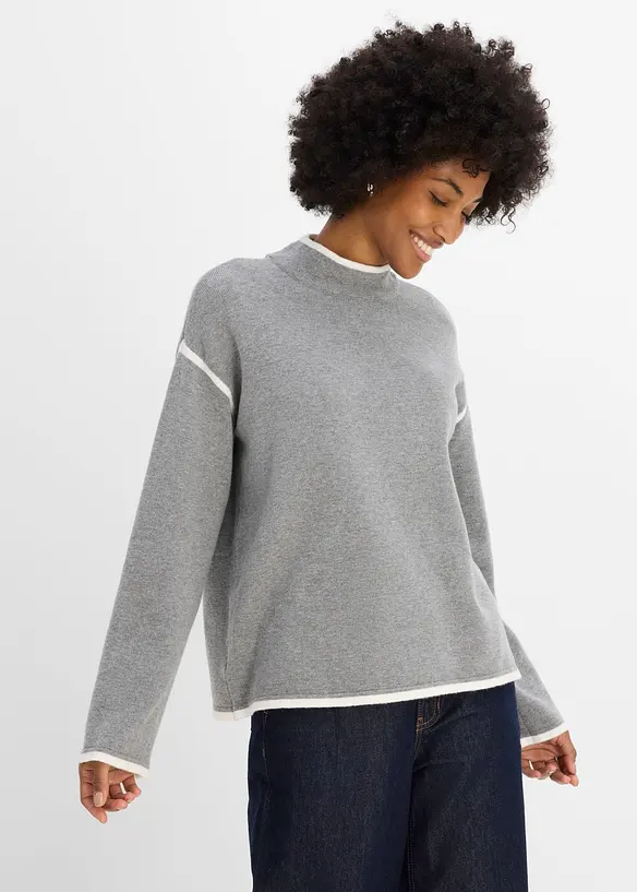 Rollkragenpullover aus Baumwoll-Mix in grau von vorne (im Anschnitt) - bonprix