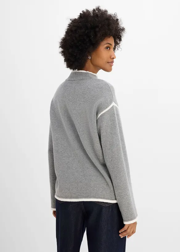Rollkragenpullover aus Baumwoll-Mix in grau von hinten (im Anschnitt) - bonprix