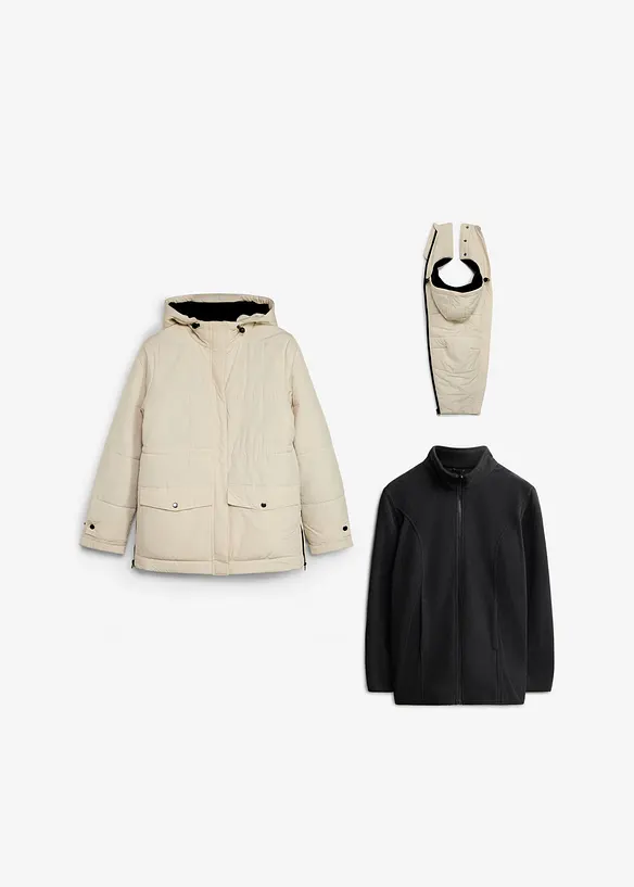 6-in-1 Umstands-Tragejacke mit herausnehmbarer Fleecejacke in beige von vorne - bonprix