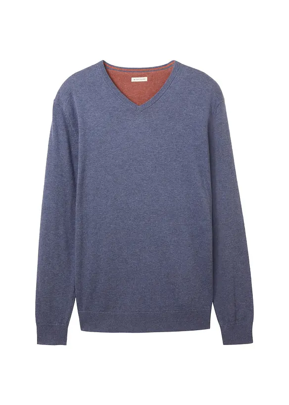 Tom Tailor Feinstrickpullover aus reiner Baumwolle in blau von vorne - Tom Tailor