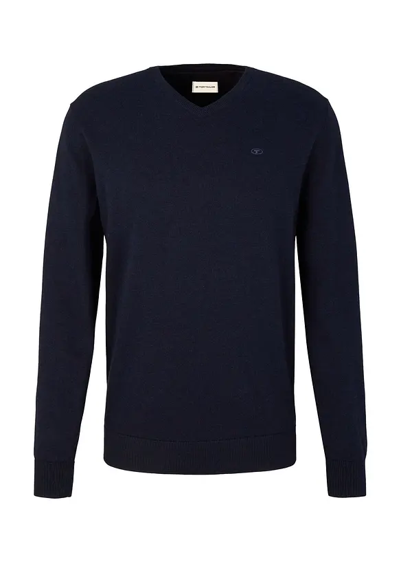 Tom Tailor Feinstrickpullover aus reiner Baumwolle in blau von vorne - Tom Tailor