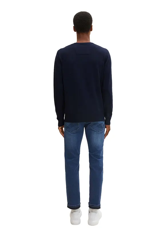 Tom Tailor Feinstrickpullover aus reiner Baumwolle in blau von hinten (im Anschnitt) - Tom Tailor