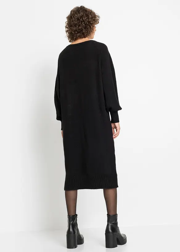 Oversized Strickkleid in Midilänge in schwarz von hinten (Totalaufnahme) - bonprix