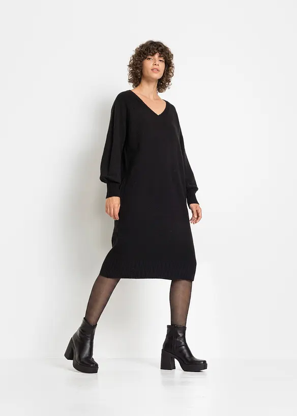 Oversized Strickkleid in Midilänge in schwarz von vorne (Totalaufnahme) - bonprix