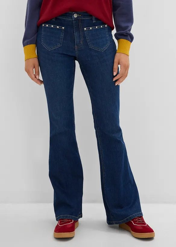 Bootcut-Jeans, Mid Waist in blau von vorne - bonprix