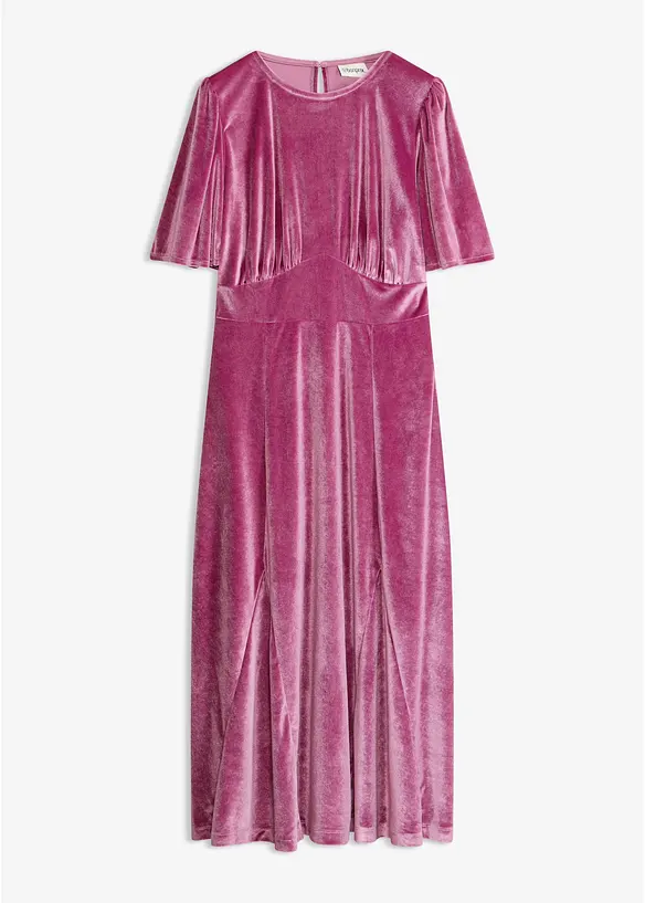 Midikleid aus softem Samt in lila von vorne - bonprix