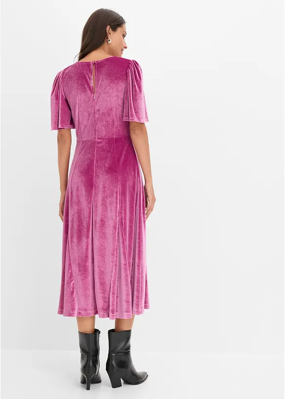 Midikleid aus softem Samt in lila von hinten (Totalaufnahme) - bonprix
