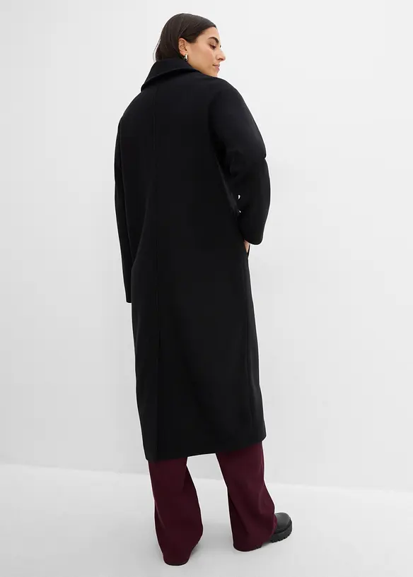 Oversize-Mantel in Wolloptik in schwarz von hinten (Totalaufnahme) - bonprix