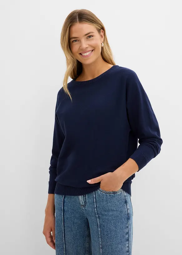 Pullover mit Fledermausärmeln in blau von vorne (im Anschnitt) - bonprix Pullover mit Fledermausärmeln in blau von vorne (im Anschnitt) - bonprix