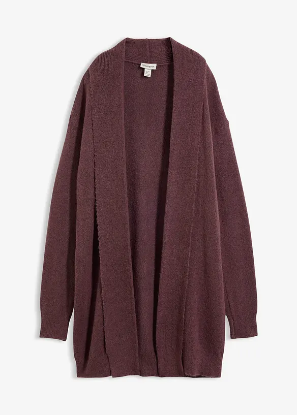 Longstrickjacke mit Schalkragen in lila von vorne - bonprix