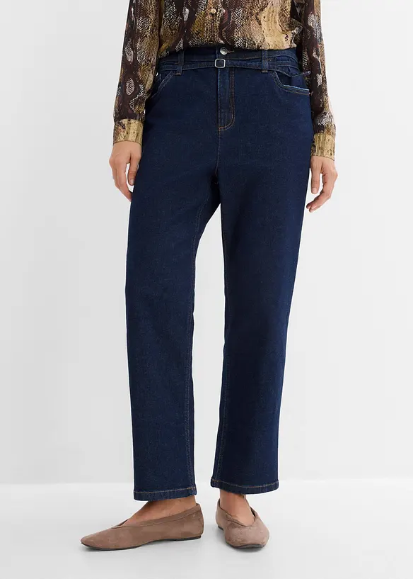 Straight-Jeans High Waist, cropped in blau von vorne - bonprix