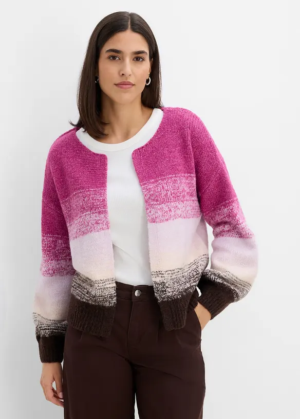 Grobstrickjacke aus weichem Woll-Mix in beige von vorne (im Anschnitt) - bonprix